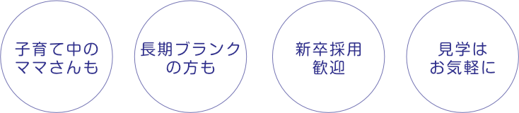 子育て中のママさんも！長期プランクの方も！新卒採用歓迎！見学はお気軽に！